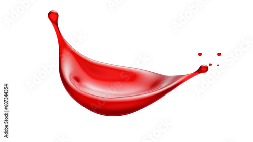 Red blood in flowing liquid form with drops isolated on transparent background. Generative AI