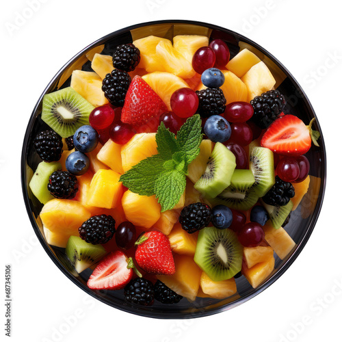 Top View of Mixed Fruit Salad Isolated on Transparent or White Background  PNG