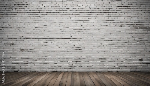 White brick wall and wooden floor background