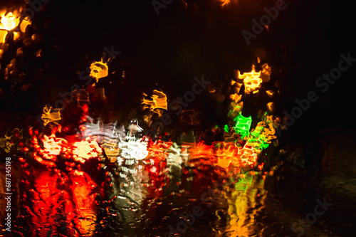 Luxury colorful bokeh background on mirror and glass in evening time. Abstract lights blur bokeh background. Graphic resource, selective focus