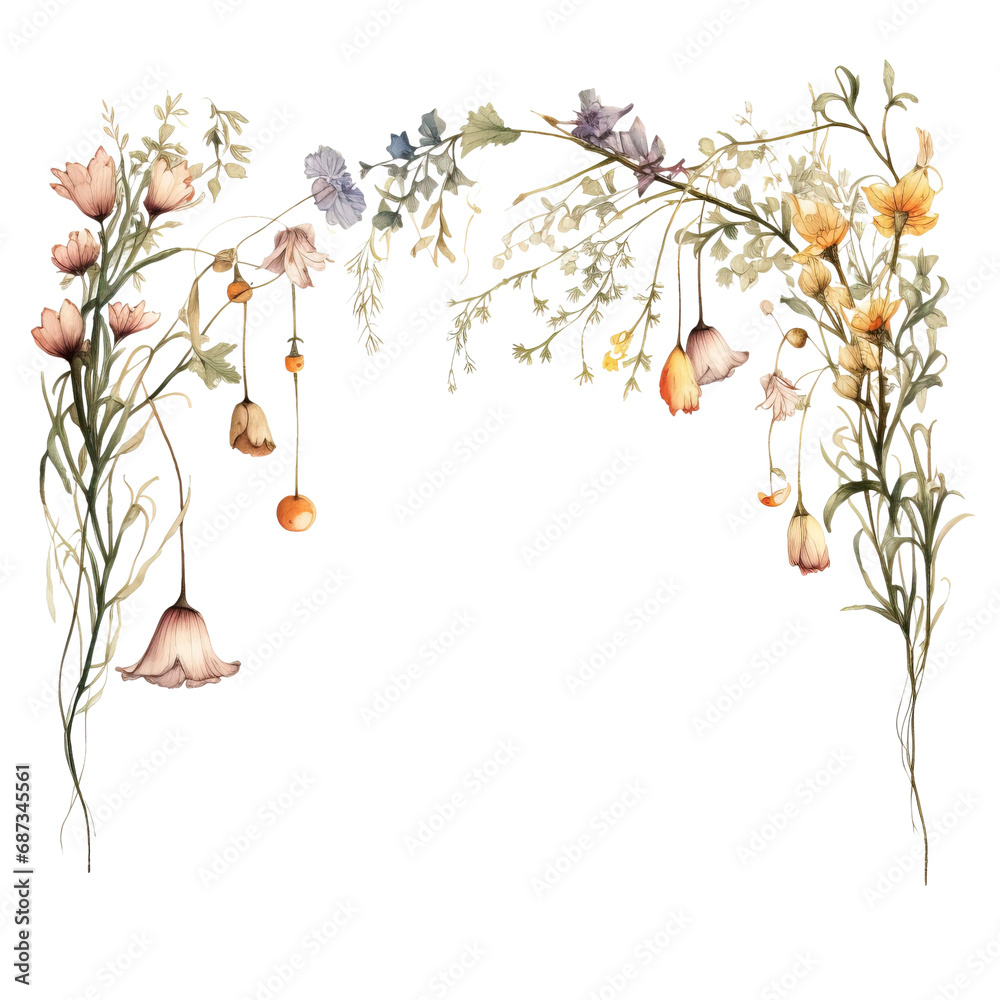 Watercolor Wildflower border coloring  - obrazy, fototapety, plakaty 