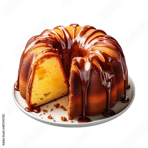 Top View of a Slice of Bundt Cake Isolated on Transparent or White Background, PNG