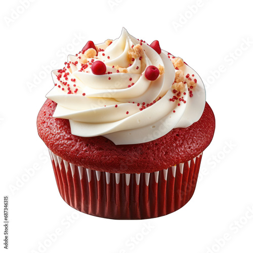Red Velvet Cupcake from Top View Isolated on Transparent or White Background, PNG
