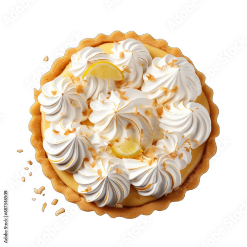 Top View of Lemon Meringue Pie Isolated on Transparent or White Background, PNG