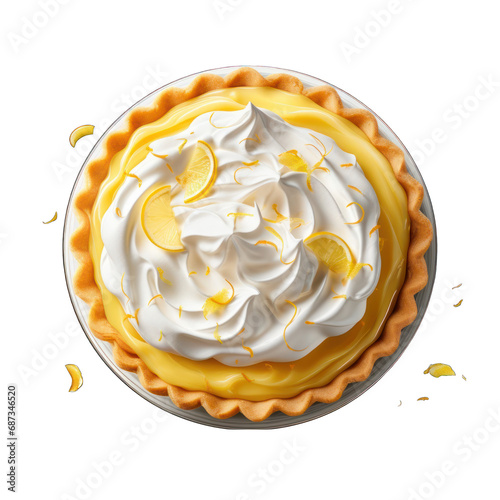 Top View of Lemon Meringue Pie Isolated on Transparent or White Background, PNG