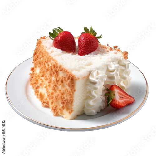 Top View of Angel Food Cake Isolated on Transparent or White Background, PNG