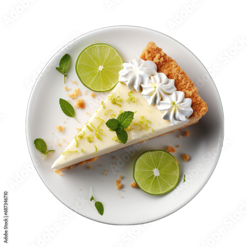 Top view of Key Lime Pie Isolated on Transparent or White Background, PNG