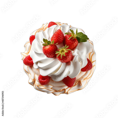 Top View of Pavlova with Whipped Cream Isolated on Transparent or White Background, PNG