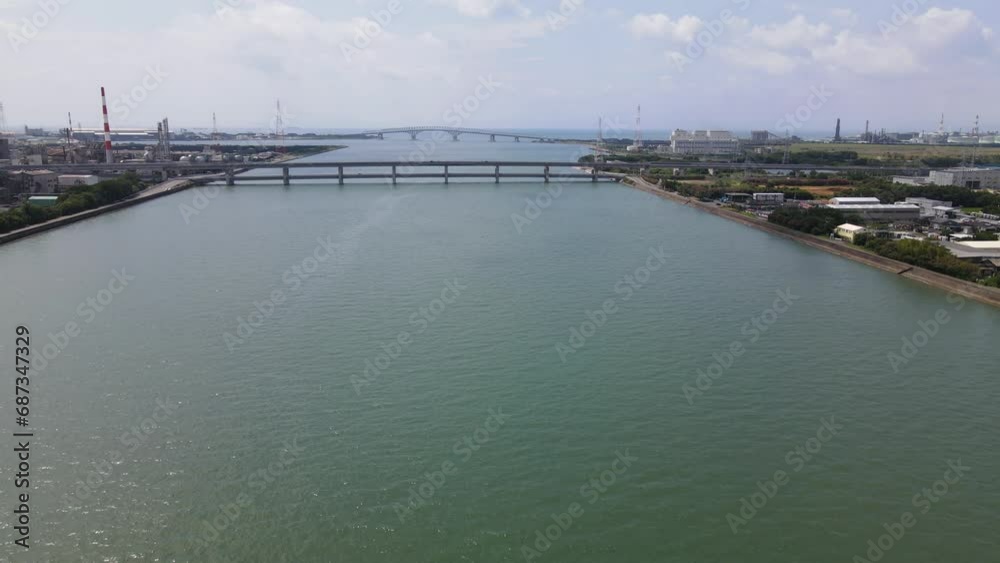 市街地、工場風景、日本のドローン映像、山口県宇部市