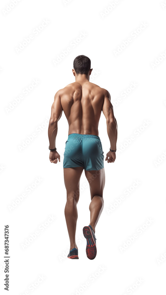A full body athlete seen from behind isolated on transparent background. PNG file. Generative AI. A full body athlete seen from behind isolated on transparent background. PNG file. Generative AI.