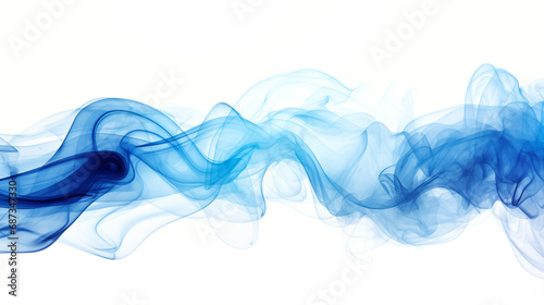 Abstract blue smoke on white background. Generative AI.