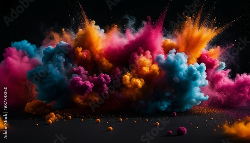 Colorful explosion of colored smoke on a black background. Abstract background