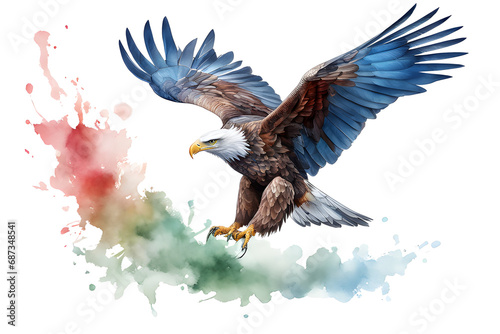 eagle colored watercolor illustration white background PNG  
