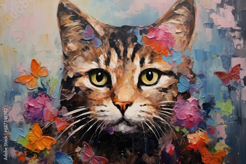 palette knife textured painting cat adorable kitty cute animal beautiful cat photo