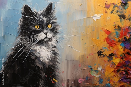 palette knife textured painting cat adorable kitty cute animal beautiful cat photo