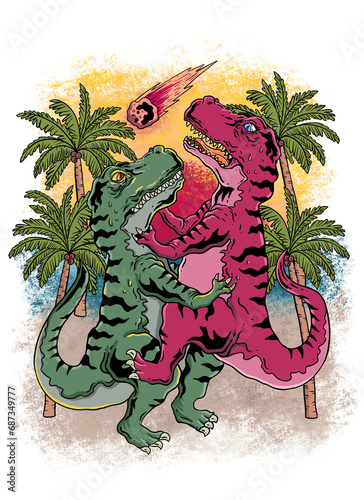 Green and Red trex Love each other