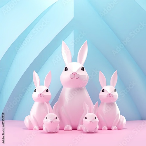 Pastel Bunnies in 3D Minimalist Style
