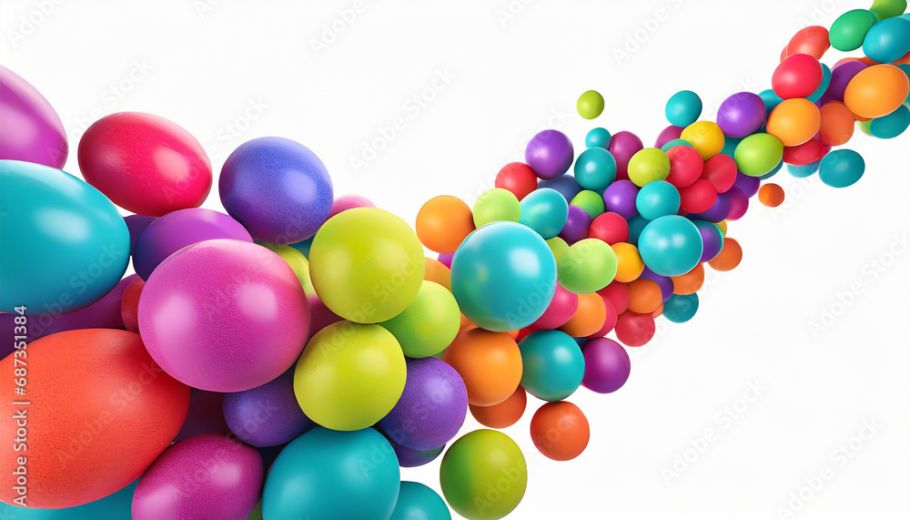 Vibrant array of colorful spheres in flight, isolated on white background Vibrant array of colorful spheres in flight, isolated on white background