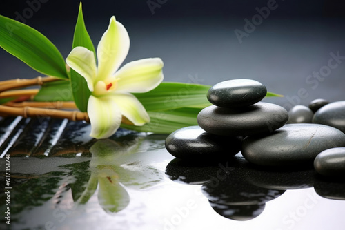 Wellness green balance therapy flower stones background pebble relaxation nature spa zen black
