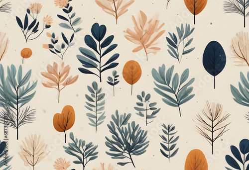 Seamless pattern with autumn leaves. Hand drawn style illustration. photo