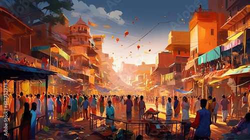 Vibrant Holi Market Scene © selentaori