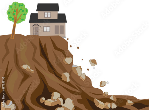 地震で崖崩れが起きて住宅が危険になっている。 photo