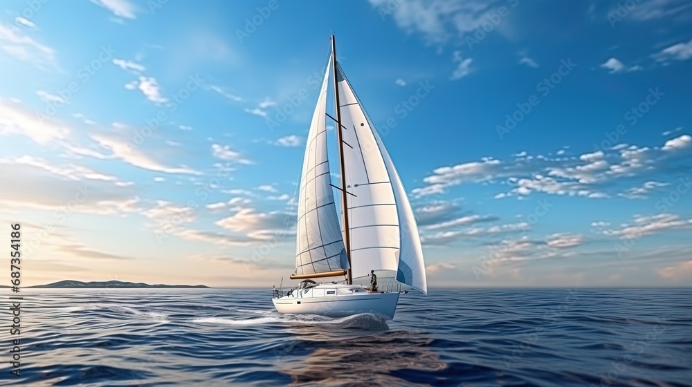 Sailing yacht in the wind on the open sea - obrazy, fototapety, plakaty 