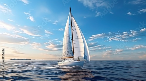 Sailing yacht in the wind on the open sea photo