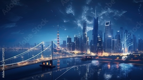 The bridge in Shanghai in the lights of the night city