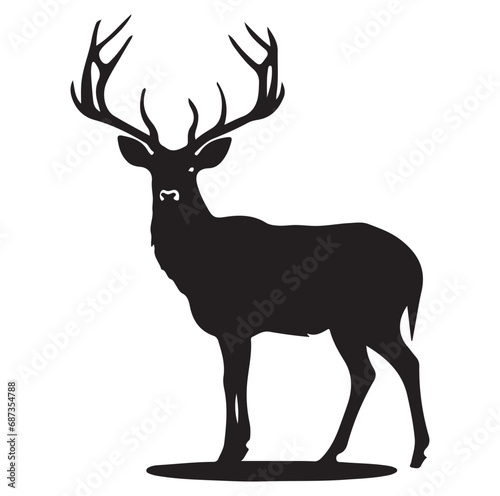 Vector silhouette of hunting deer in forest. Symbol of animal and nature.