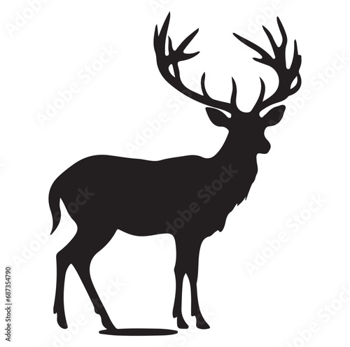 Vector silhouette of hunting deer in forest. Symbol of animal and nature.