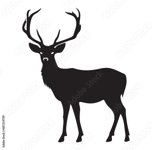 Vector silhouette of hunting deer in forest. Symbol of animal and nature.