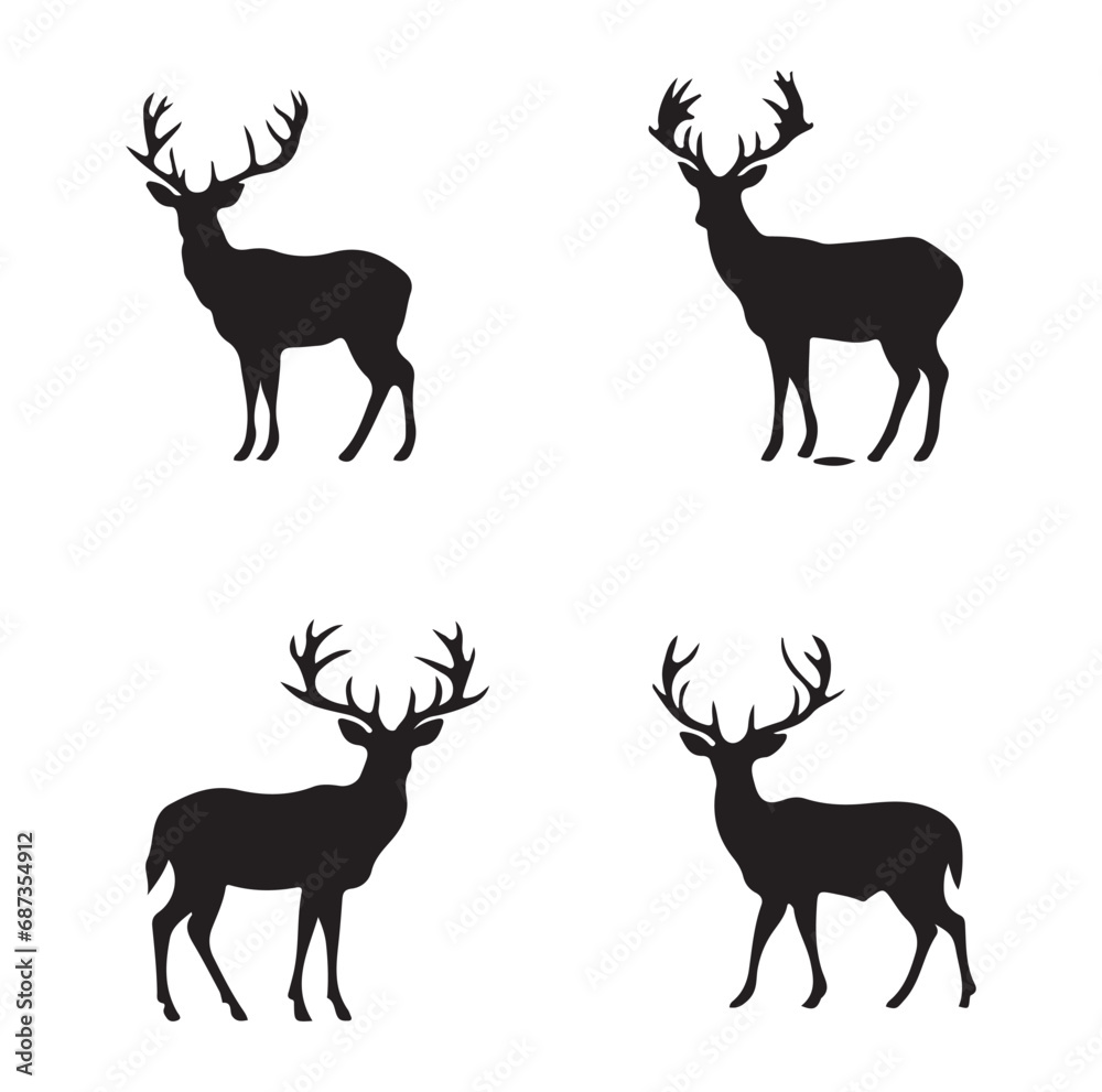 Naklejka premium Vector silhouette of hunting deer in forest. Symbol of animal and nature.