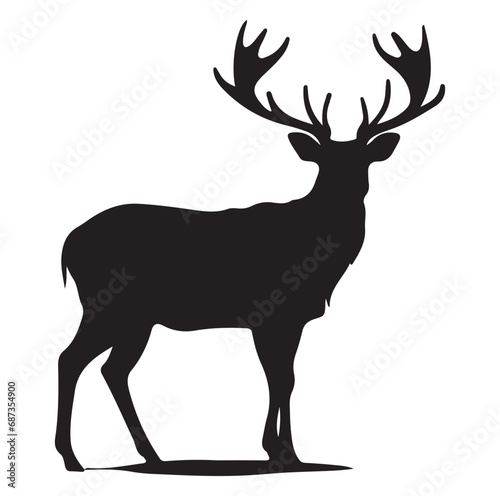 Vector silhouette of hunting deer in forest. Symbol of animal and nature.