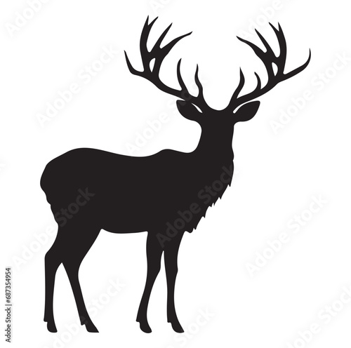 Vector silhouette of hunting deer in forest. Symbol of animal and nature.