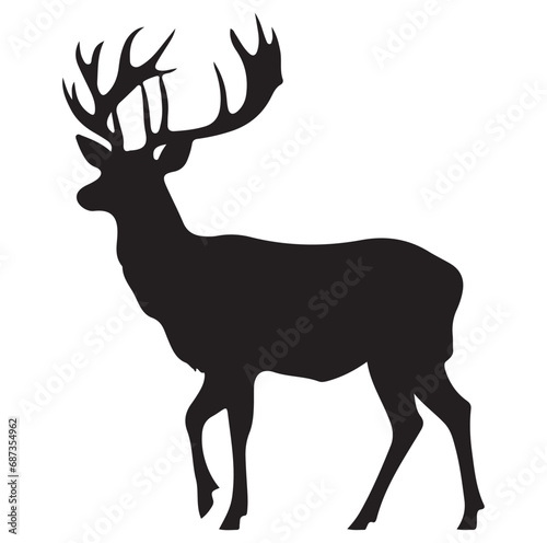 Vector silhouette of hunting deer in forest. Symbol of animal and nature.