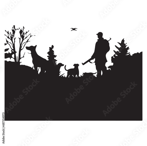 Vector silhouette of hunting deer in forest. Symbol of animal and nature.