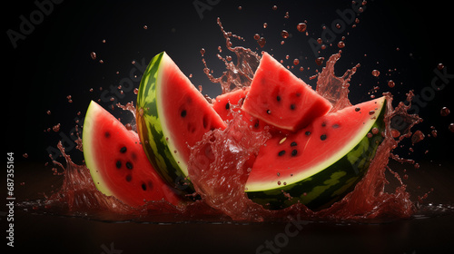 A watermelon with water splash on simple background. Generative AI. 