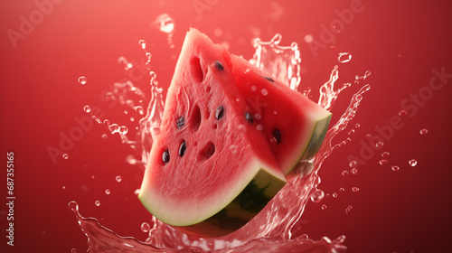 A watermelon with water splash on simple background. Generative AI. 