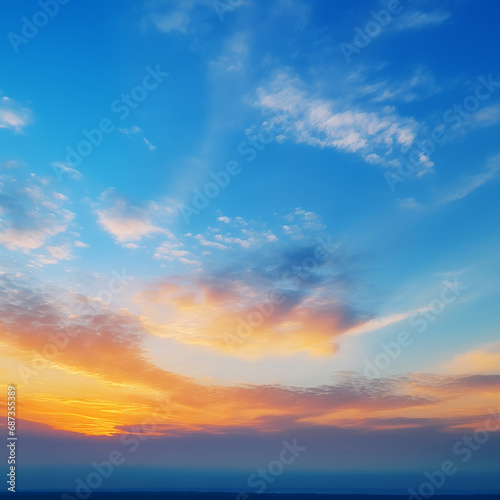 Abstract gradient sunrise in the sky with cloud and blue mix orange natural background. © ParinPIX