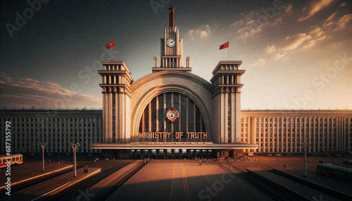 AI-Generated Image of Ministry of Truth, Orwell's 1984, Dystopian Totalitarianism, Soviet Architecture photo