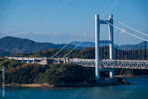 日本の岡山県倉敷市の鷲羽山から見た瀬戸大橋