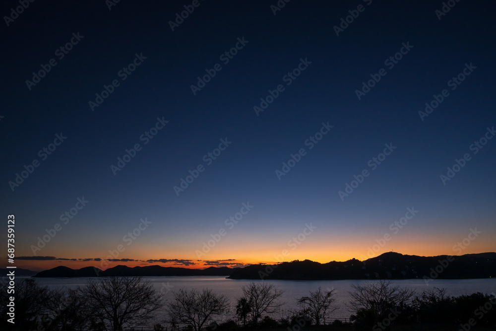 日本の岡山県備前市の頭島の美しい星空