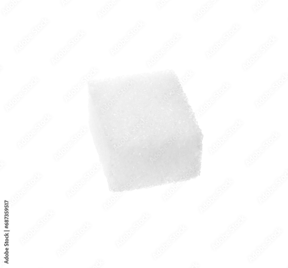 One refined sugar cube isolated on white