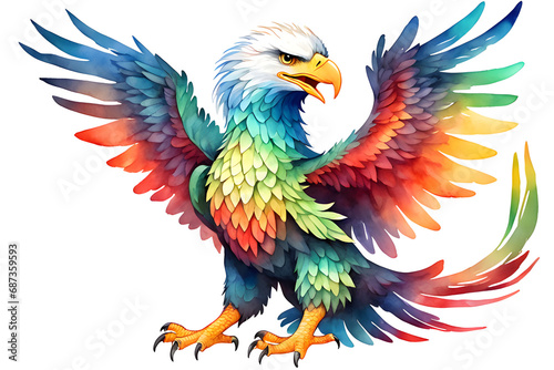 eagle colored watercolor illustration white background PNG   © Abde