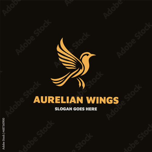 Golden bird logo design for modern luxury brand