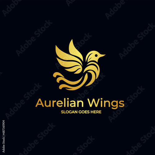 Golden bird logo design for modern luxury brand