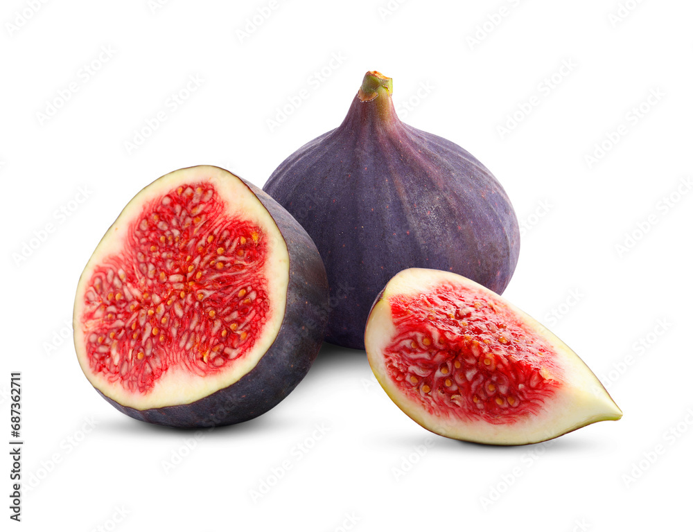Fresh whole and cut figs isolated on white Fresh whole and cut figs isolated on white