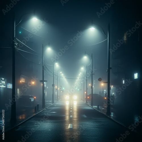Small Town Nightlife In The Fog