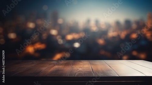empty table dark top with blur background of town, Advertisement, Print media, Illustration, Banner, for website, copy space, for word, template, presentation photo